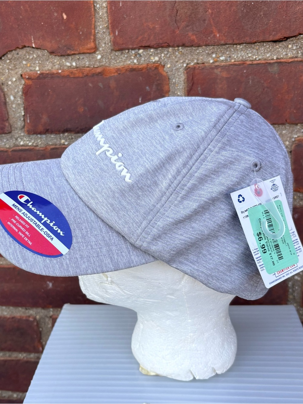 Champion Men’s Rubber Logo Adjustable Light Gray Script Logo Baseball Cap OSFA